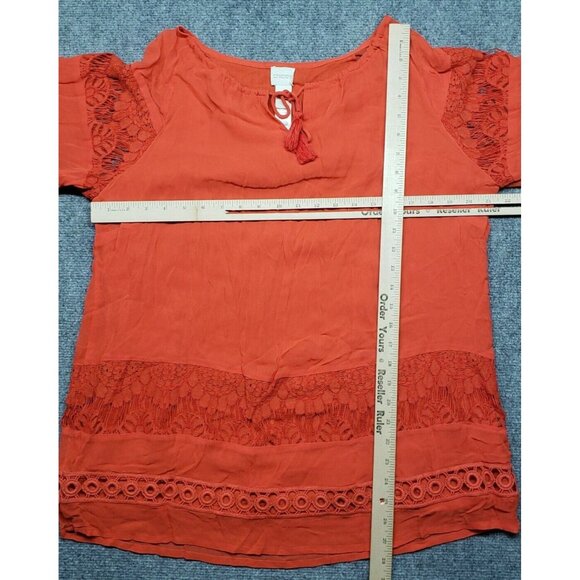 Chicos Blouse Womens 2 Orange Pure Rayon Floral 3/4 Sleeve Pullover Round Neck - Picture 10 of 11